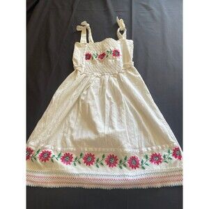 VTG Embroidery Mexican Ethnic Boho Dress White pink Cotton Women Xs Or Girls 12